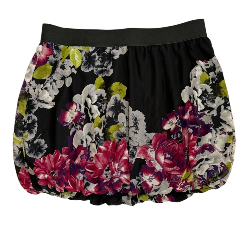 Maurices XL Black Floral Bubble Hem Mini Skirt Stretch Party Flirty Lined